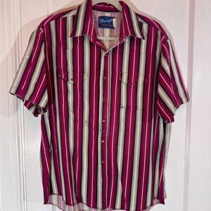 Vintage Wrangler Men's Shirt Stripes Red Black Western Pearl Snap Down XL 90s